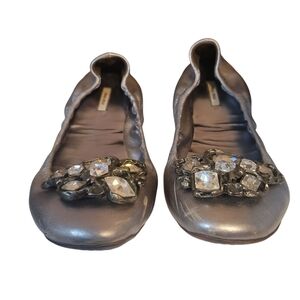 Miu Miu flats Silver metallic leather crystals on the toe Size 7.5 EU 38.5 *See